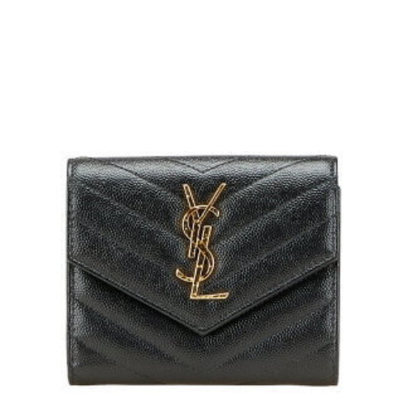 Saint Laurent YSL V Stitch Tri Wallet Black Leather - Picture 1 of 8